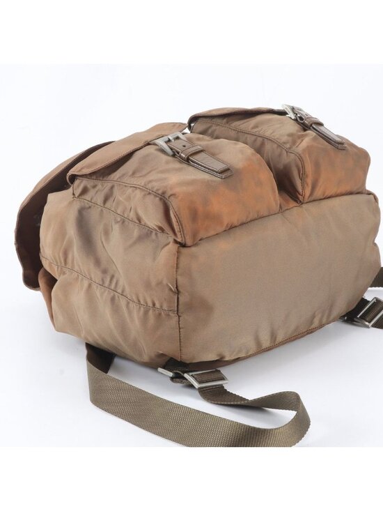 Prada Tessuto Nylon Triangle Logo Leather Backpack Brown main image 5